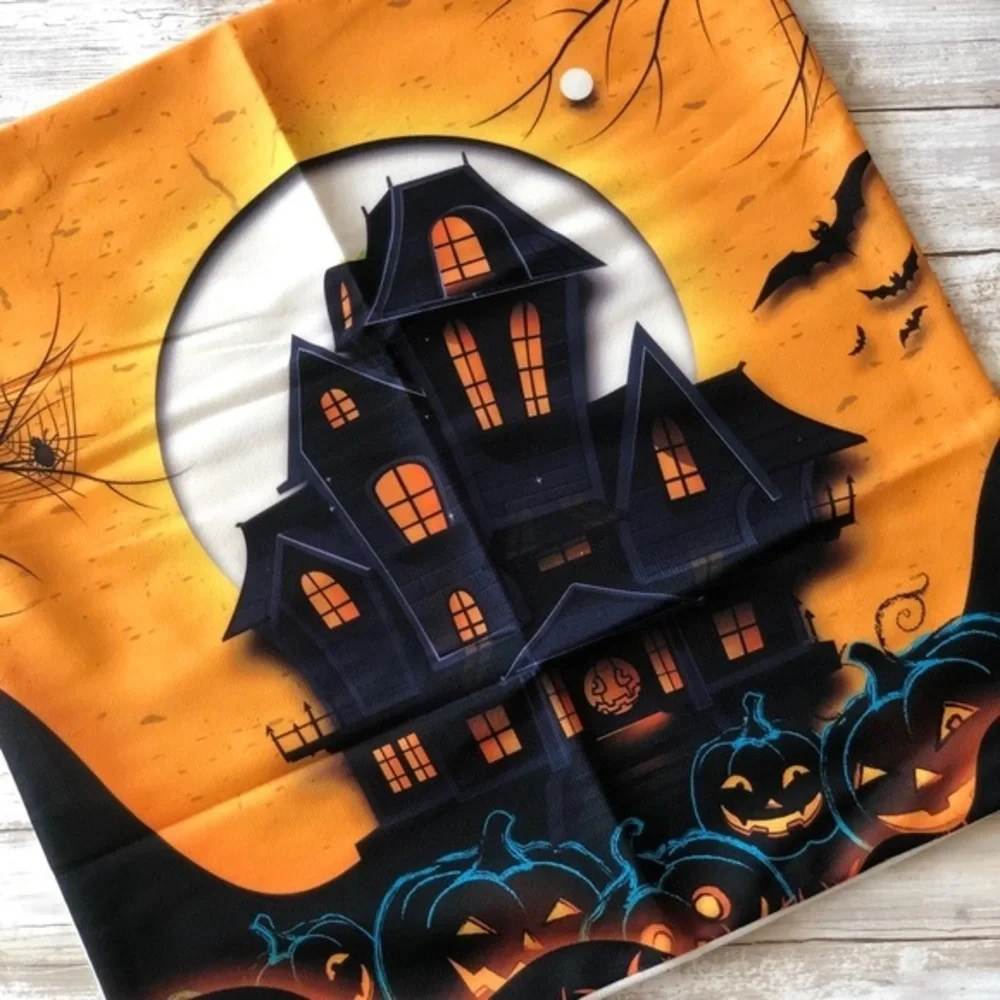 Halloween Decorative Throw Pillow Cover- Haunted House 17” x 17” (2- Pack)